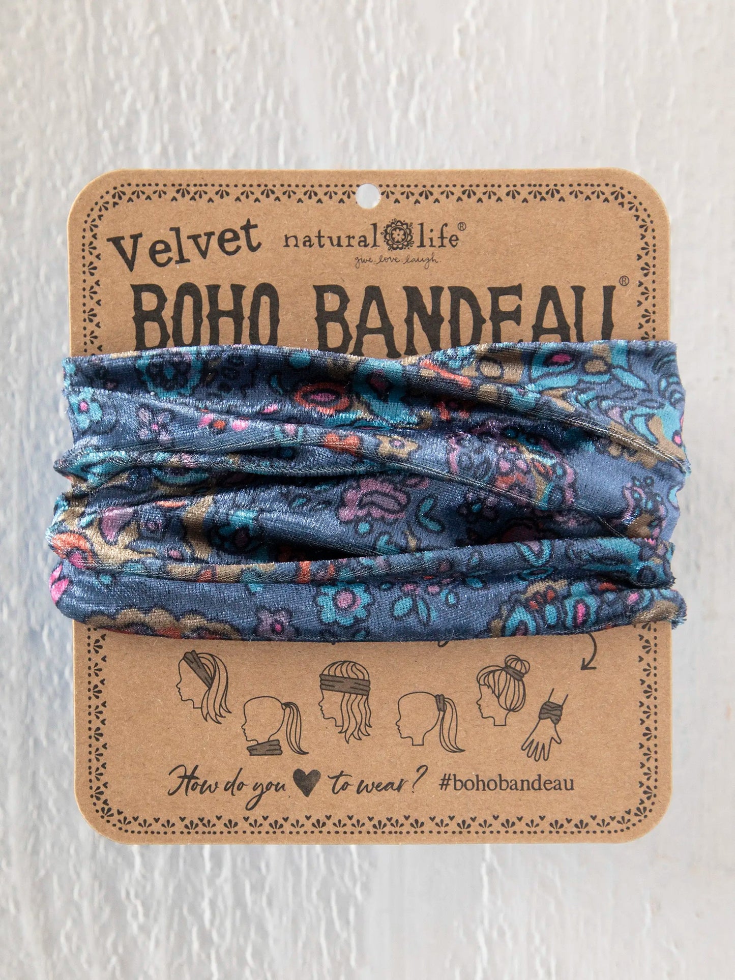 Velvet Boho Bandeau® Headband - Retro Paisley Navy