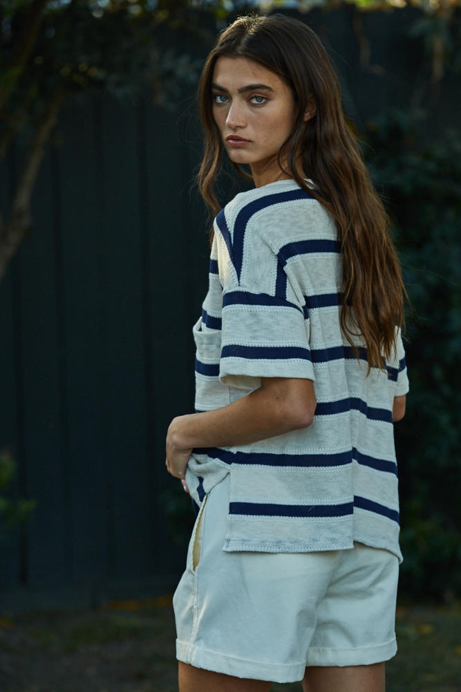 Kai Sweater Tee-Navy/Cream