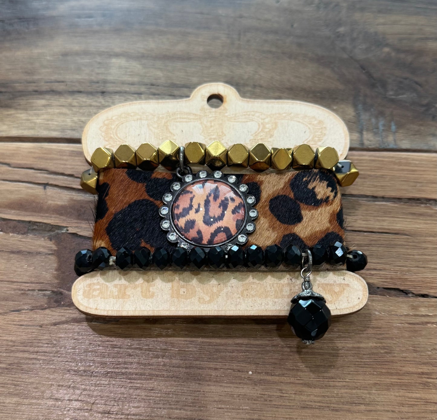 Sandra Ling Cheetah Black Gold Bracelet Stack