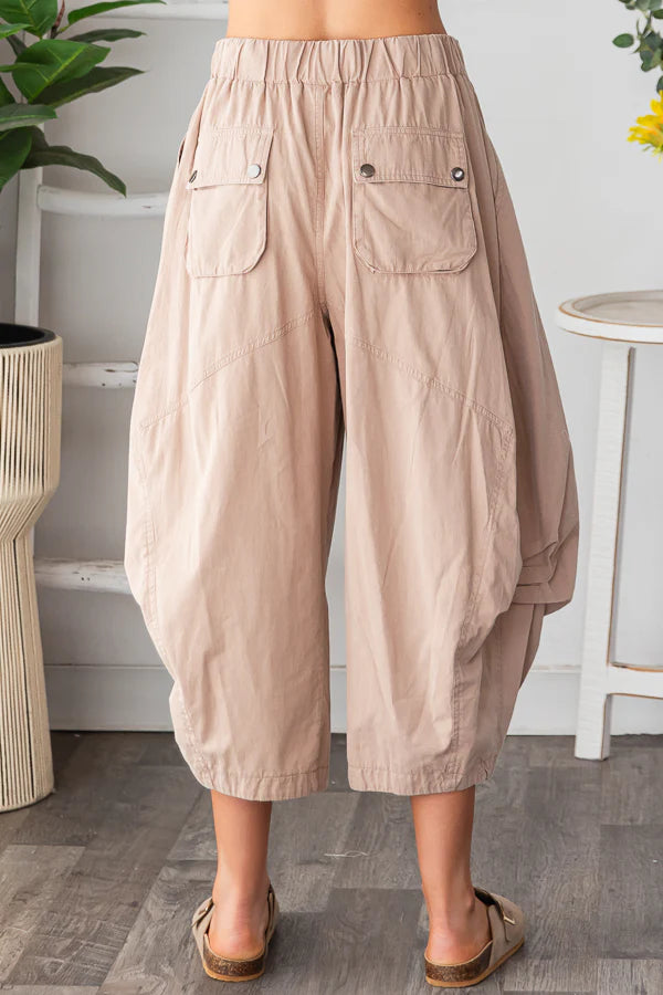 WASHED ALADIN HAREM CROPPED PANTS-Latte
