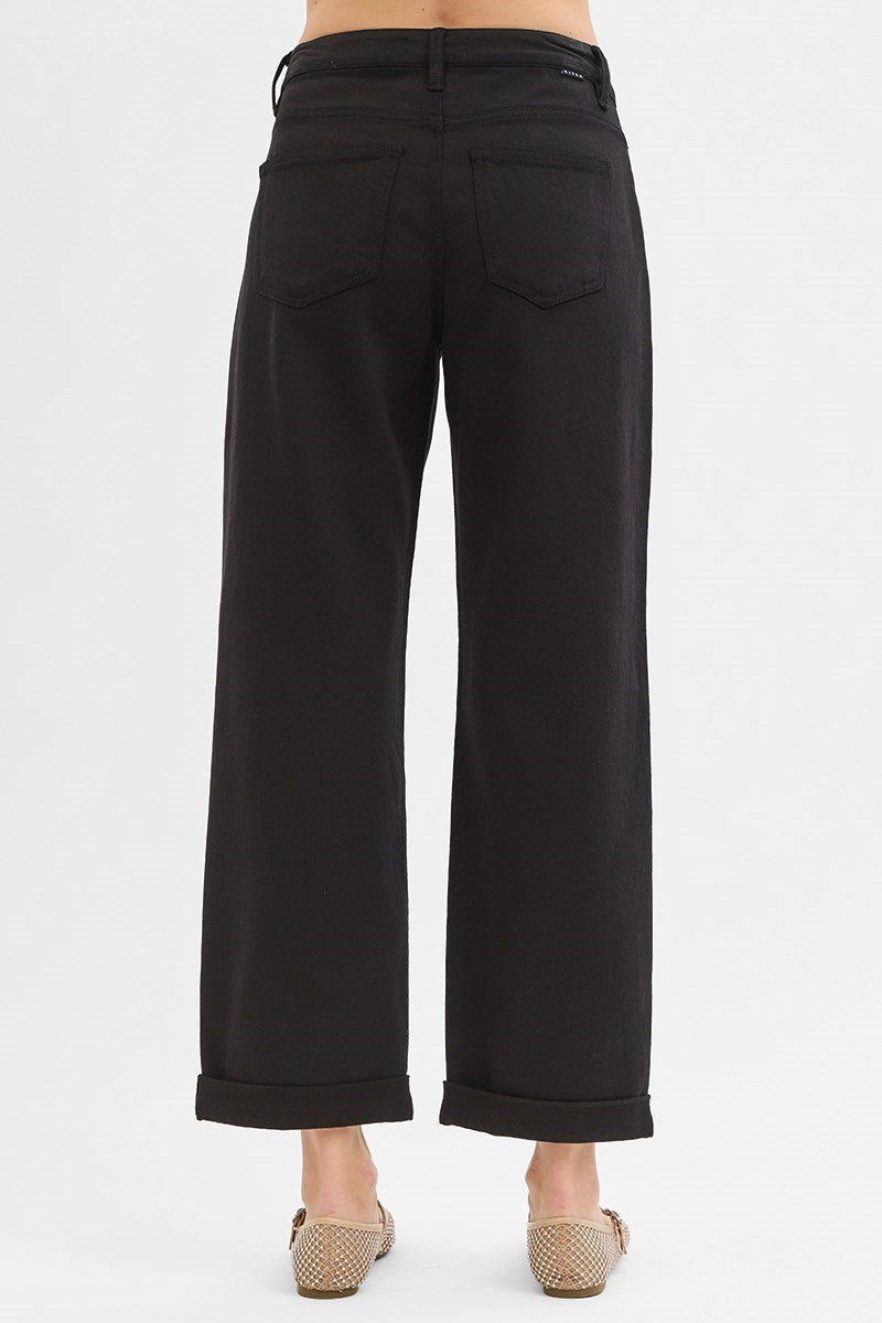 Glenna MID RISE ANKLE BARREL RELAXED BAGGY PANTS-Black
