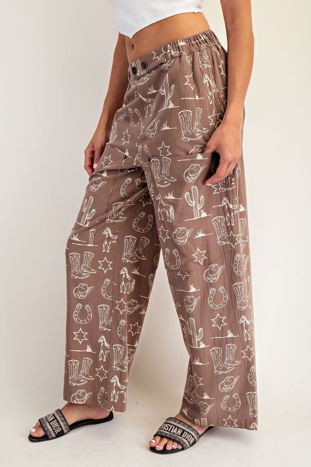 Stone Wash Western Patch Pocket Pants-Coco
