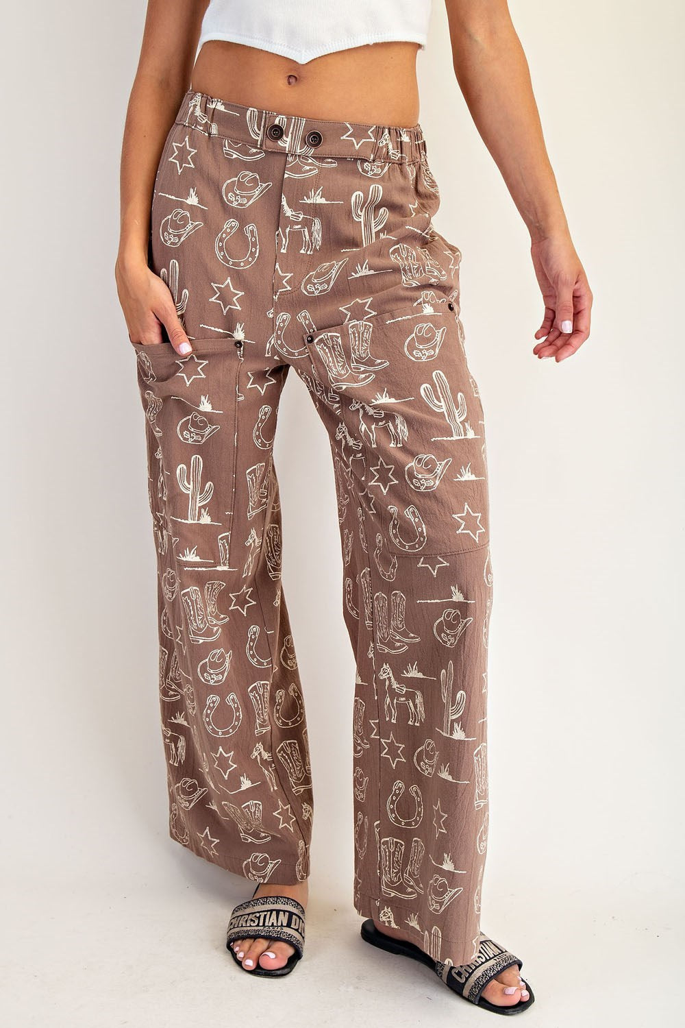 Stone Wash Western Patch Pocket Pants-Coco