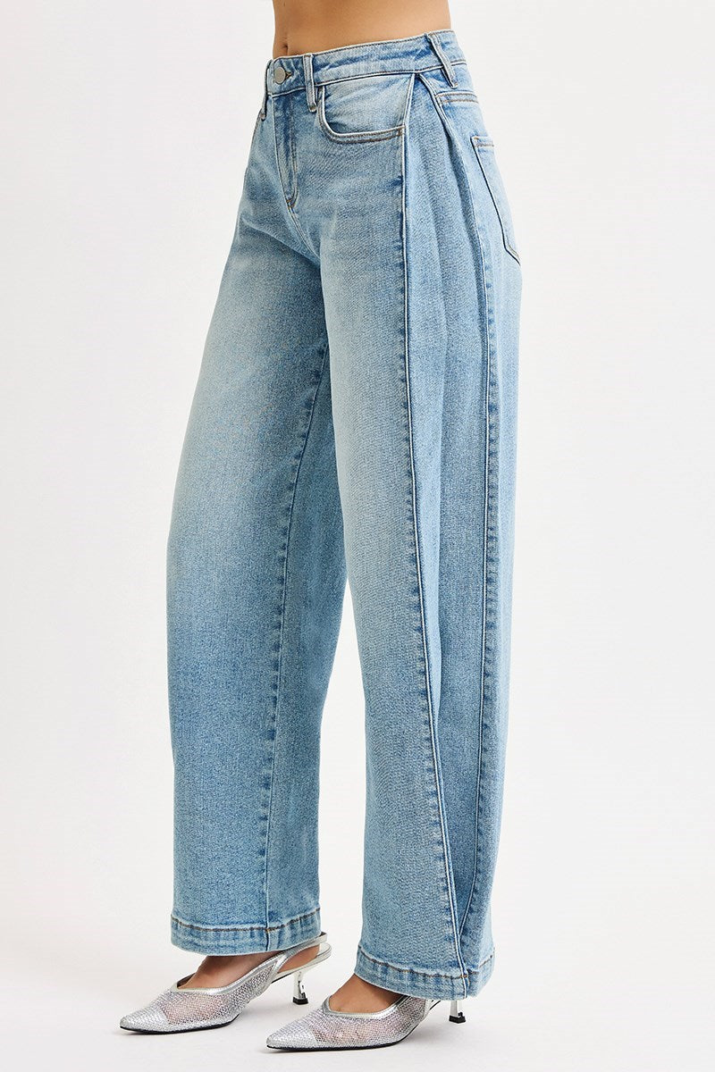 Juno MID RISE FIT WIDE & BARREL SNAP CLOSED HEM JEAN