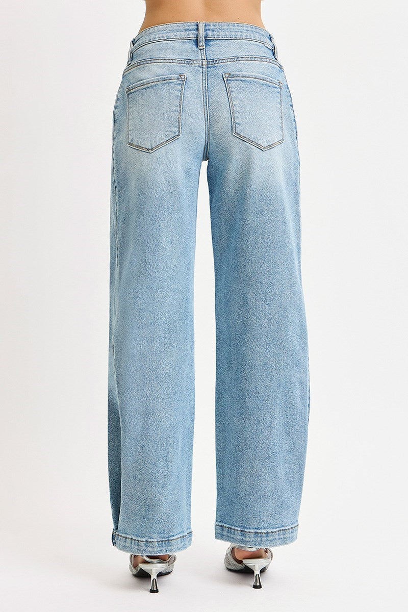 Juno MID RISE FIT WIDE & BARREL SNAP CLOSED HEM JEAN