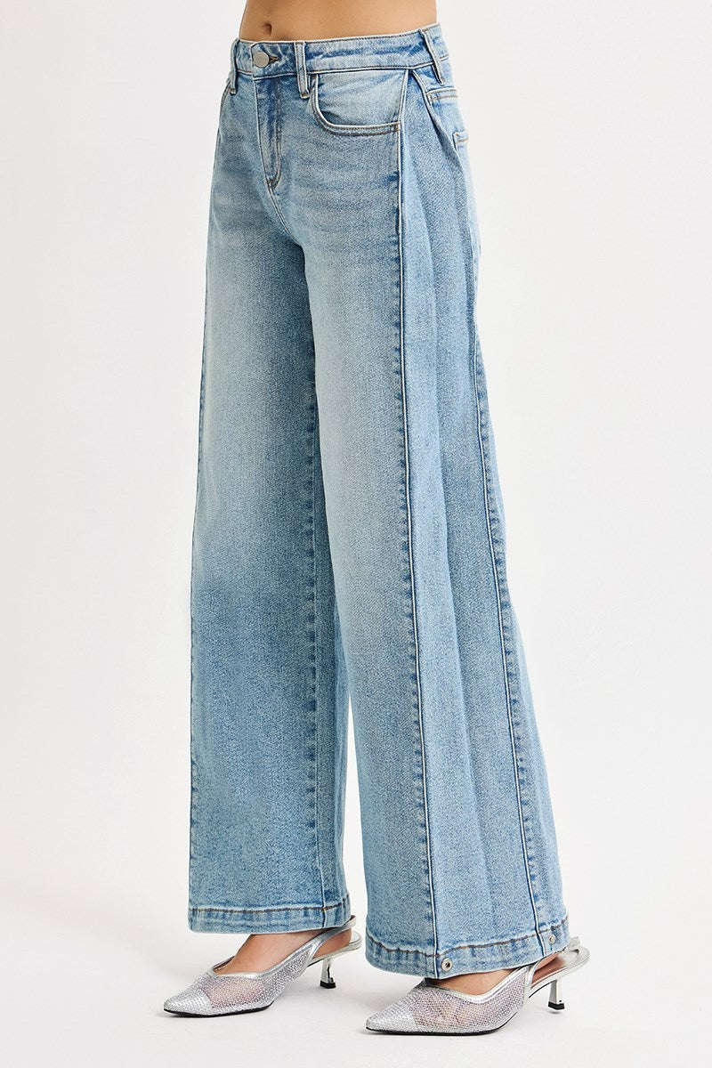 Juno MID RISE FIT WIDE & BARREL SNAP CLOSED HEM JEAN