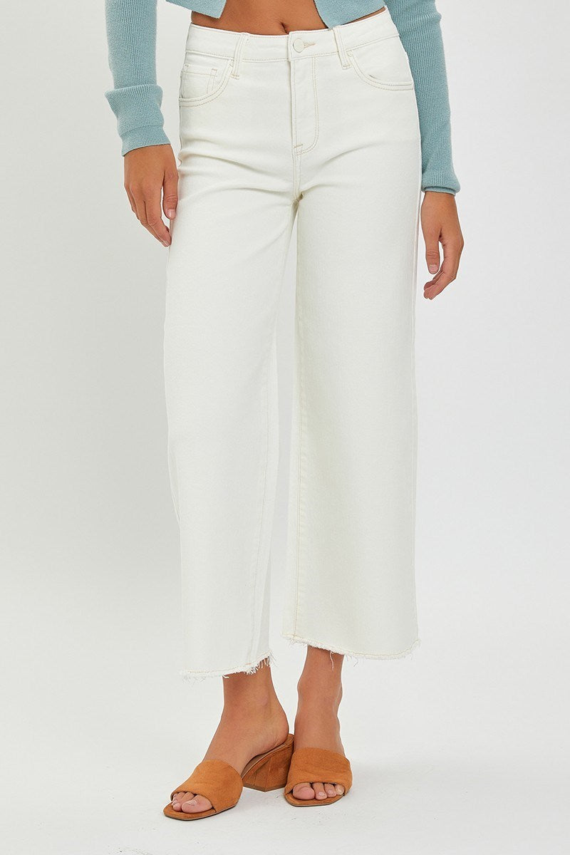 TUMMY CONTROL HIGH RISE CROP WIDE LEG PANTS-Cream