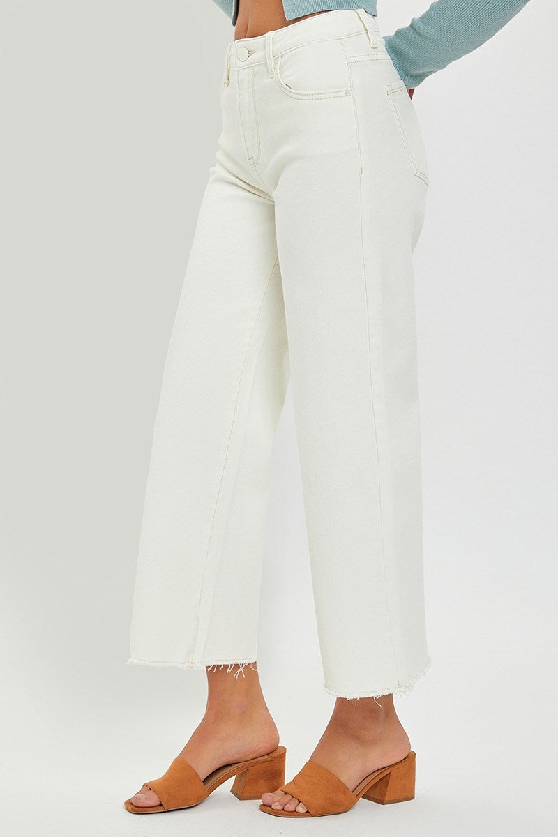 TUMMY CONTROL HIGH RISE CROP WIDE LEG PANTS-Cream