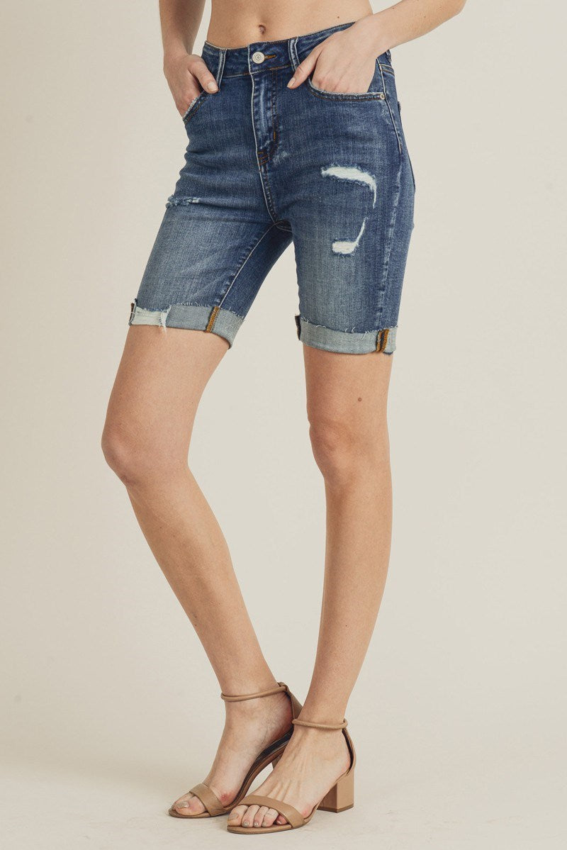 Kayla HI - RISE DISTRESSED LONG SHORTS
