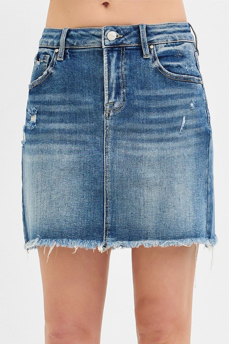 BECKY MID WAIST PENCIL SKIRT-Medium Wash