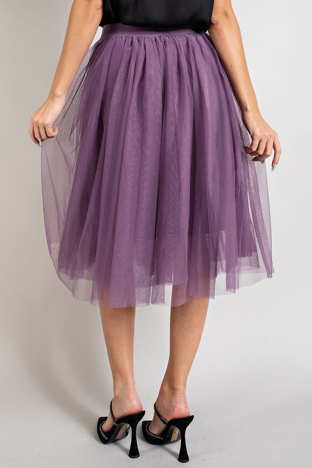 Evolet Mesh skirt with elasticized high-rise waist, and a full lining-Plum