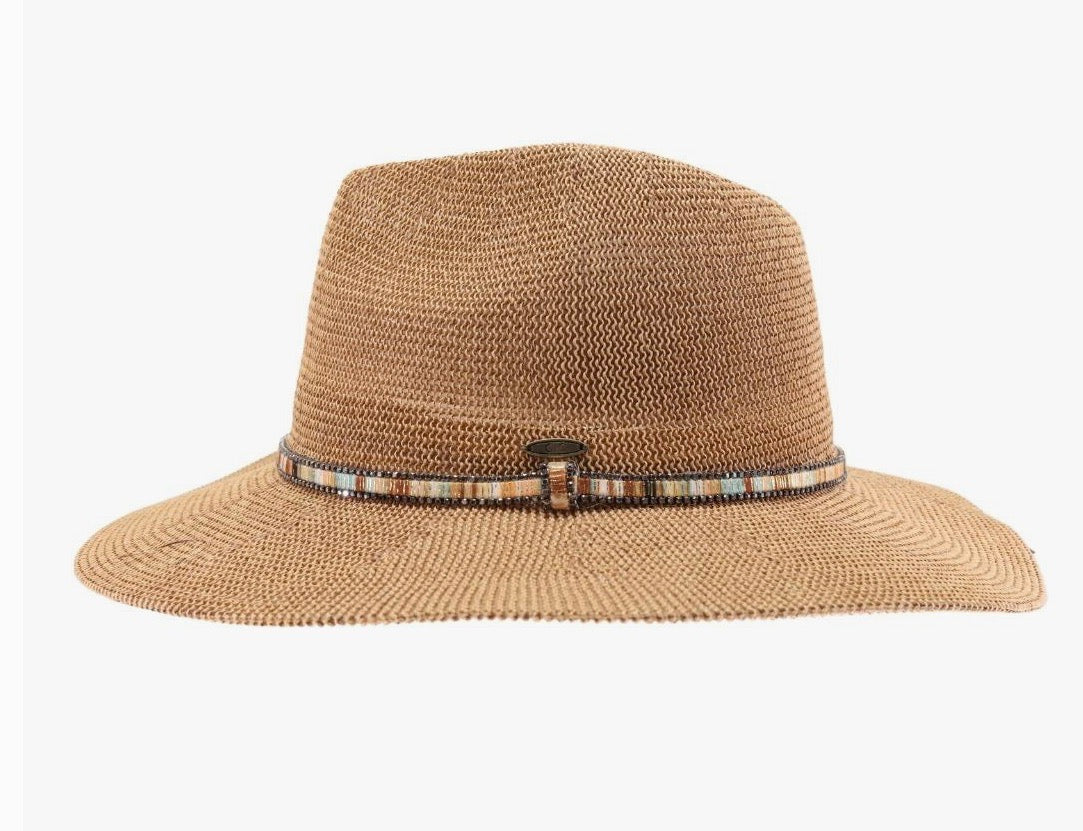 Knit Rhinetone Band Panama Hat-Dk Natural