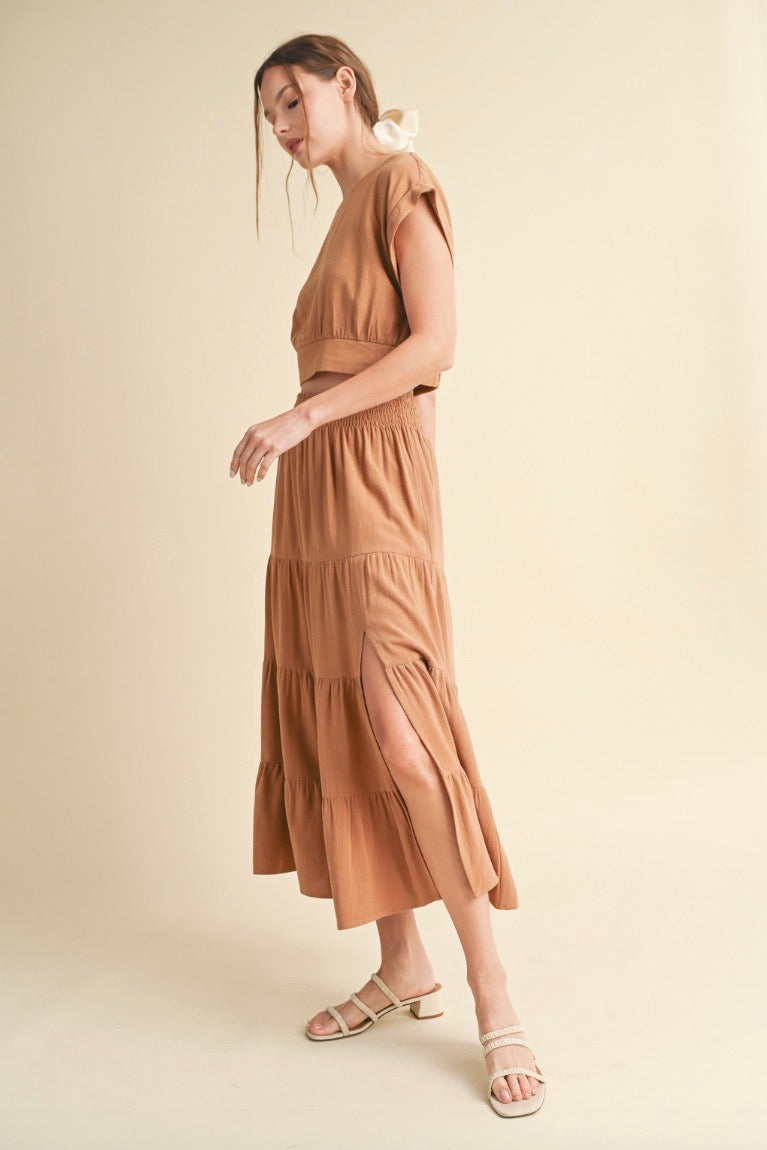 Easy Going Top and Skirt-Camel-SET DO NOT SEPARATE SIZES