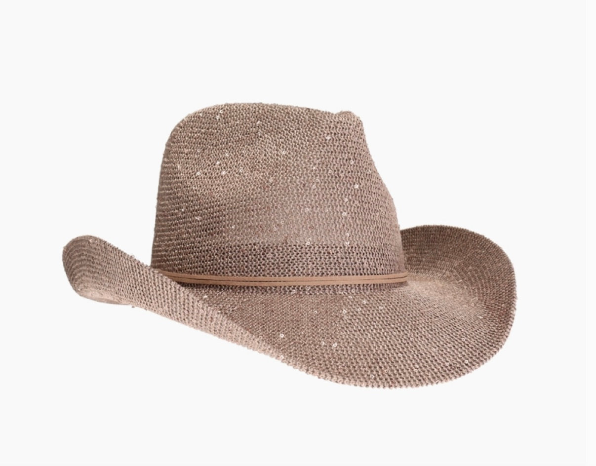Vegas Sequin Cowboy Hat-Taupe