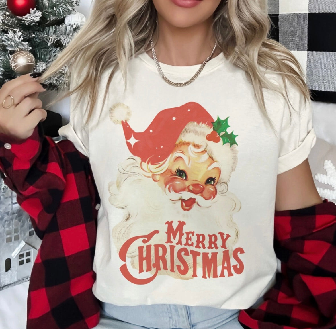 Vintage Santa Christmas Tees Santa Clause Christmas Tshirts White