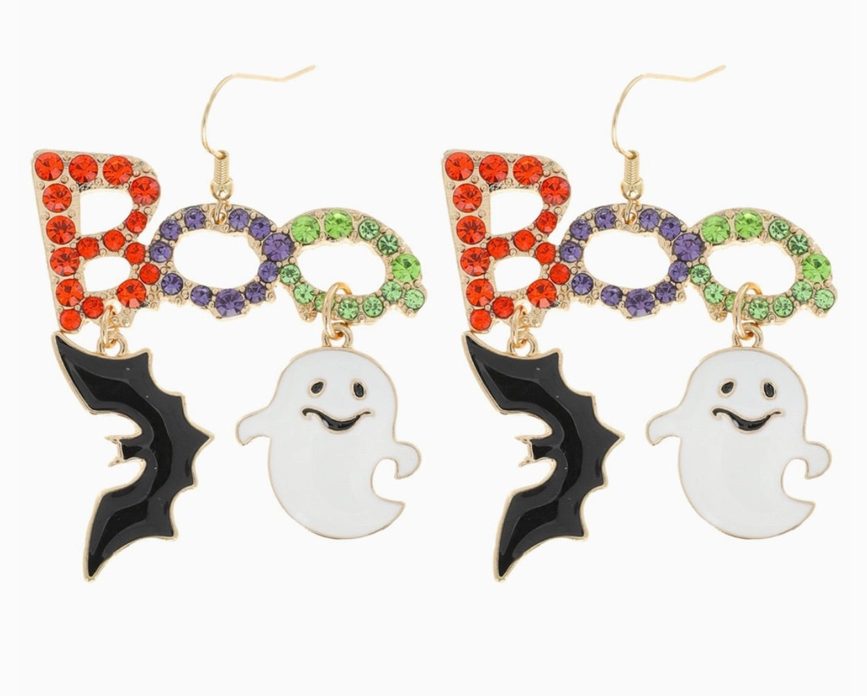 Halloween Themed Bats & Ghosts Enamel Earrings-Gold or Silver