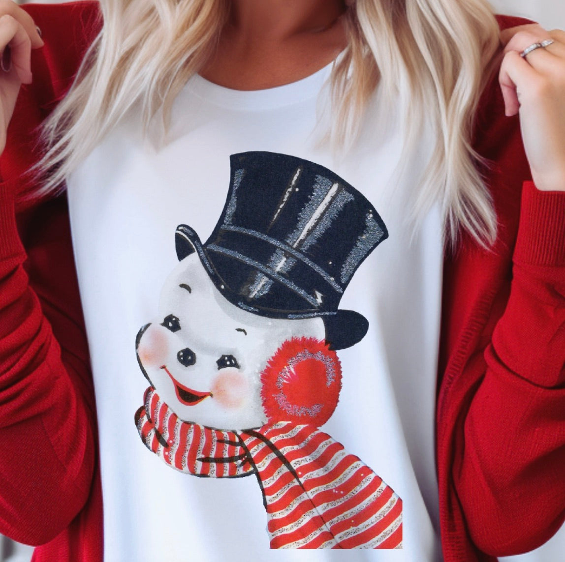 Classic Winter Season Tee Frosty Snowman Shirt Vintage-White