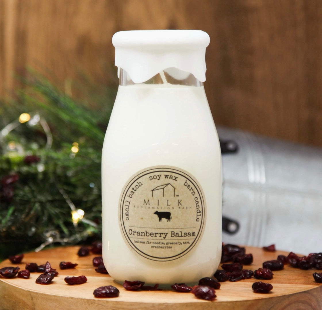 Milk Bottle Candle Cranberry Balsam