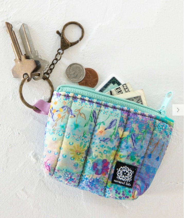 Puffy Mini Coin Purse Key Clip Blue