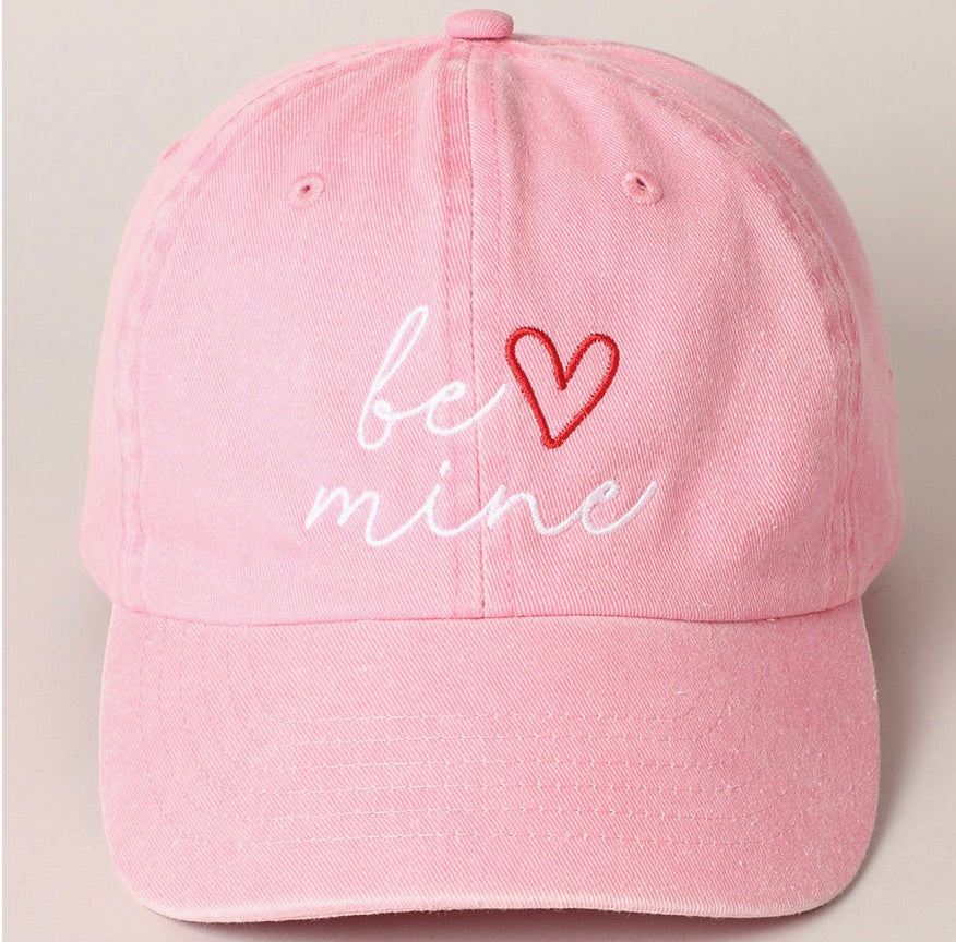 Valentine's Day Be Mine Lettering Embroidered Cap-LT Pink