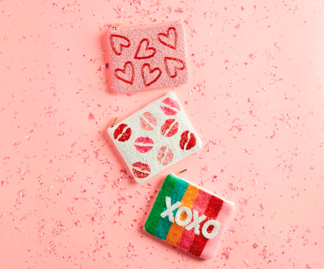 Valentine Beaded Case-Pink with Hearts