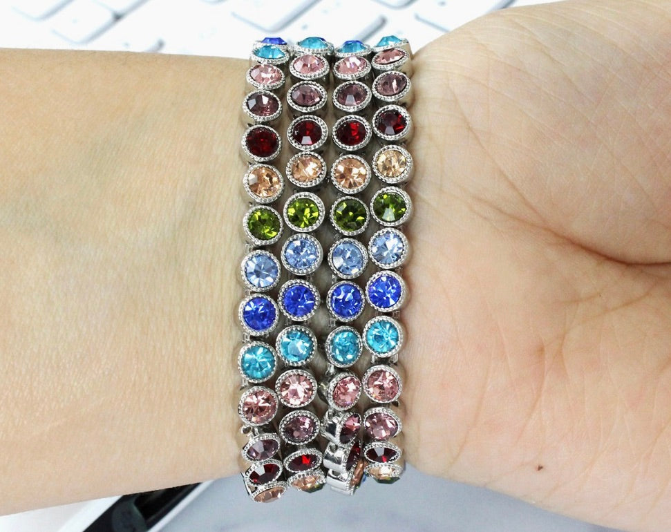 Crystal Diamond Bling Cz Silver Stretch Elastic Apple Watch-Rainbow