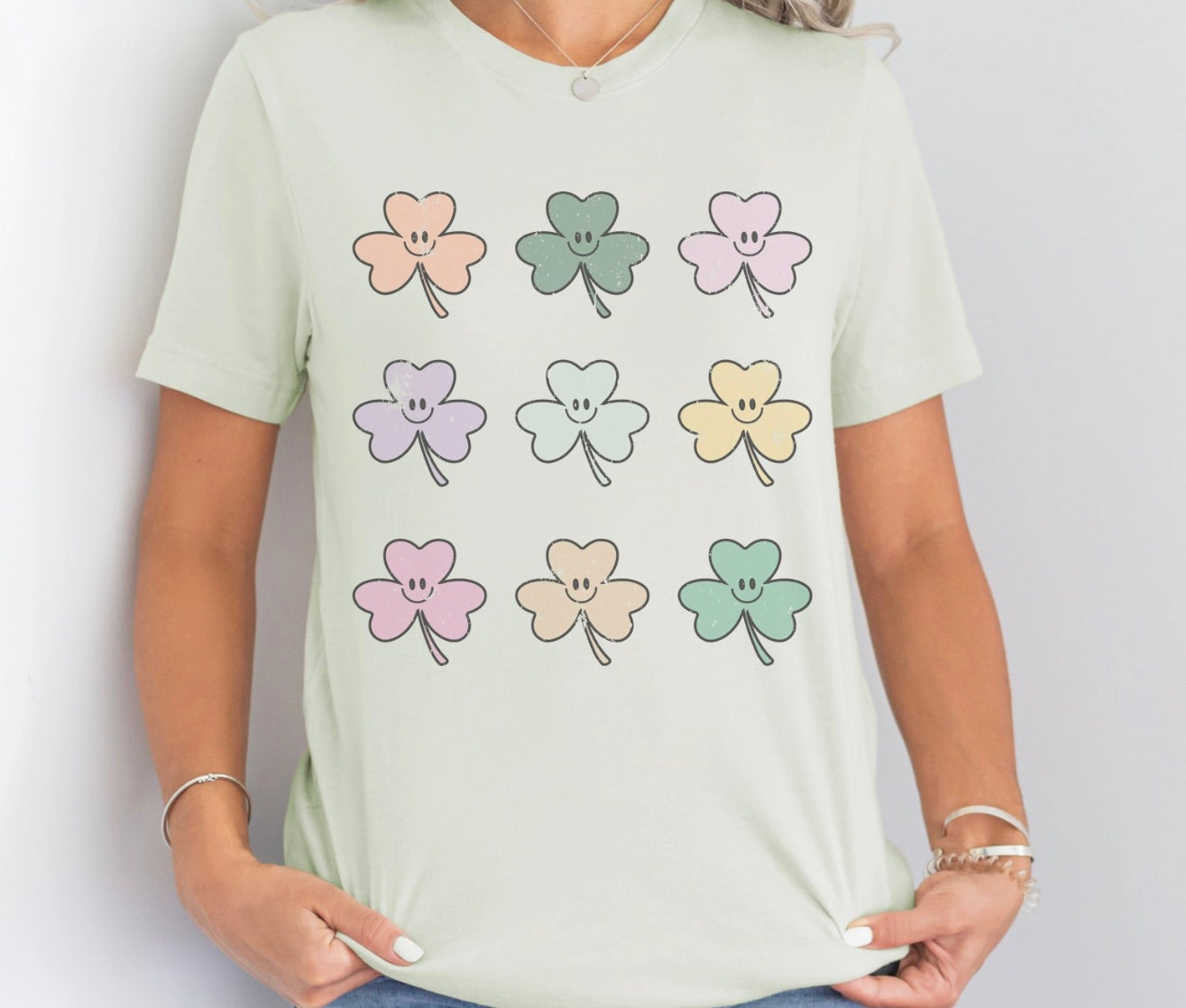Clover St Pattys Day Collage 9 Clovers Graphic Tee-Citron