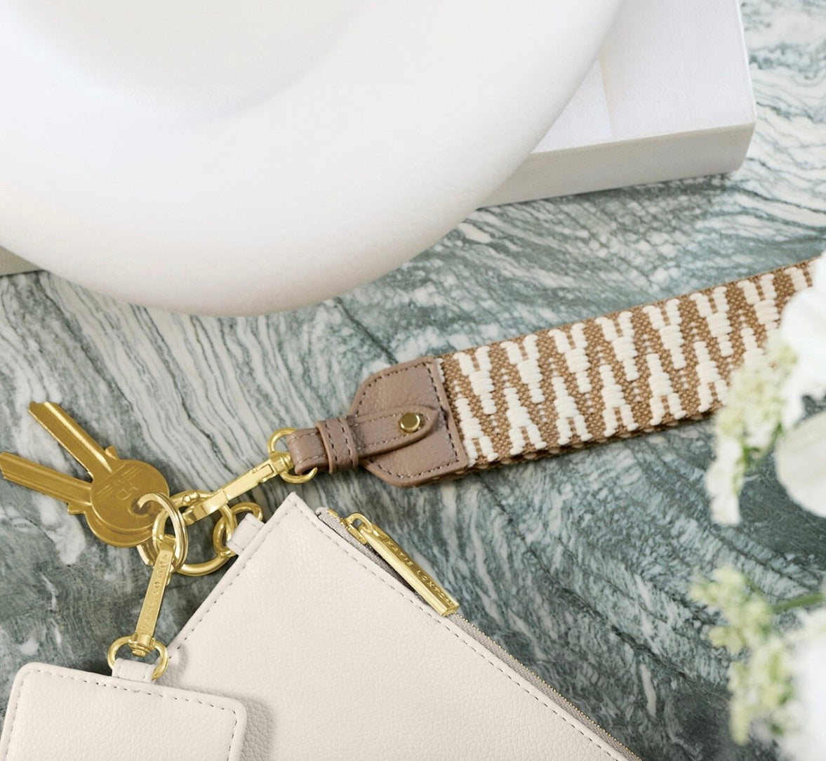 Katie Loxton Zig Zag Canvas Wristlet Strap-Light Taupe