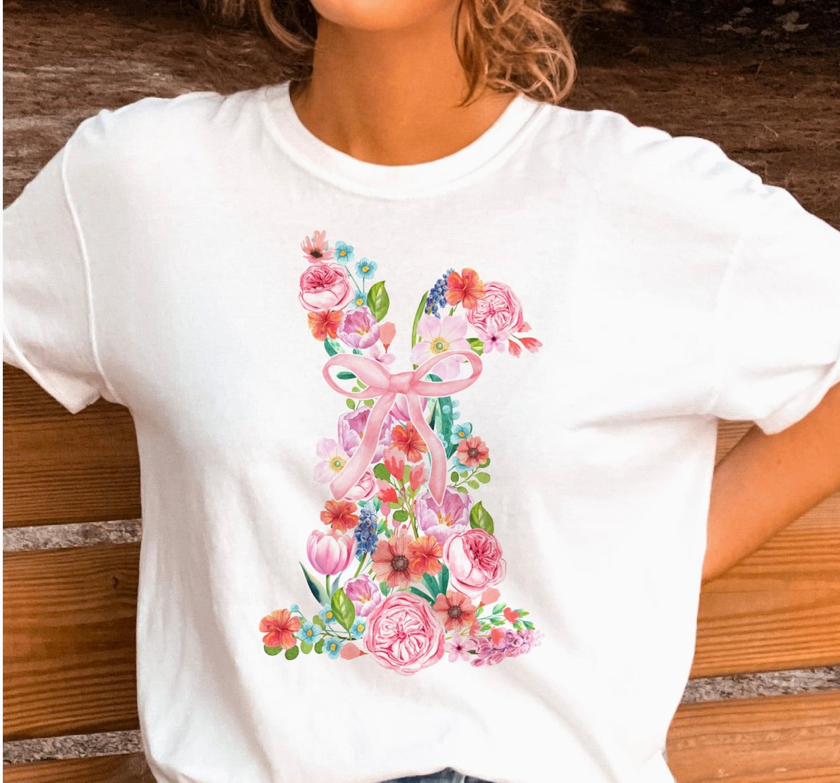 Easter Graphic Tee Easter Floral Bunny Graphic Tshirt
