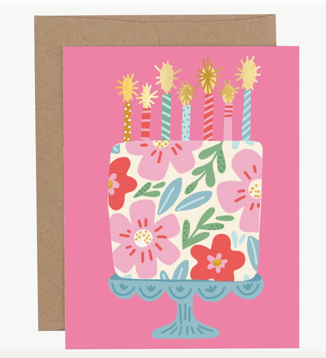 Floral Cake Birthday Greeting Card