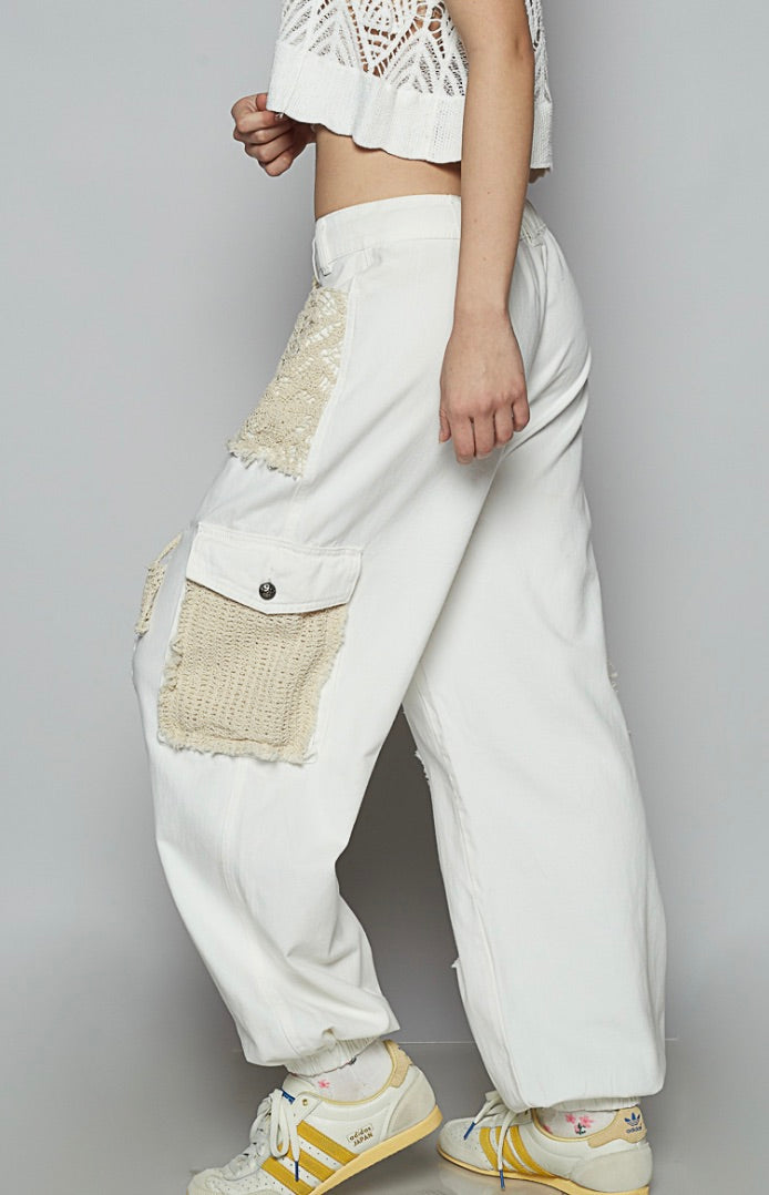 Kezia Distressed Loose Fit Joggers-Off White