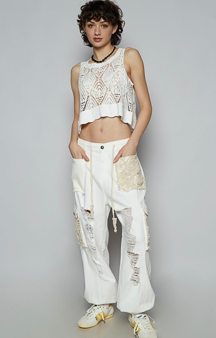 Kezia Distressed Loose Fit Joggers-Off White