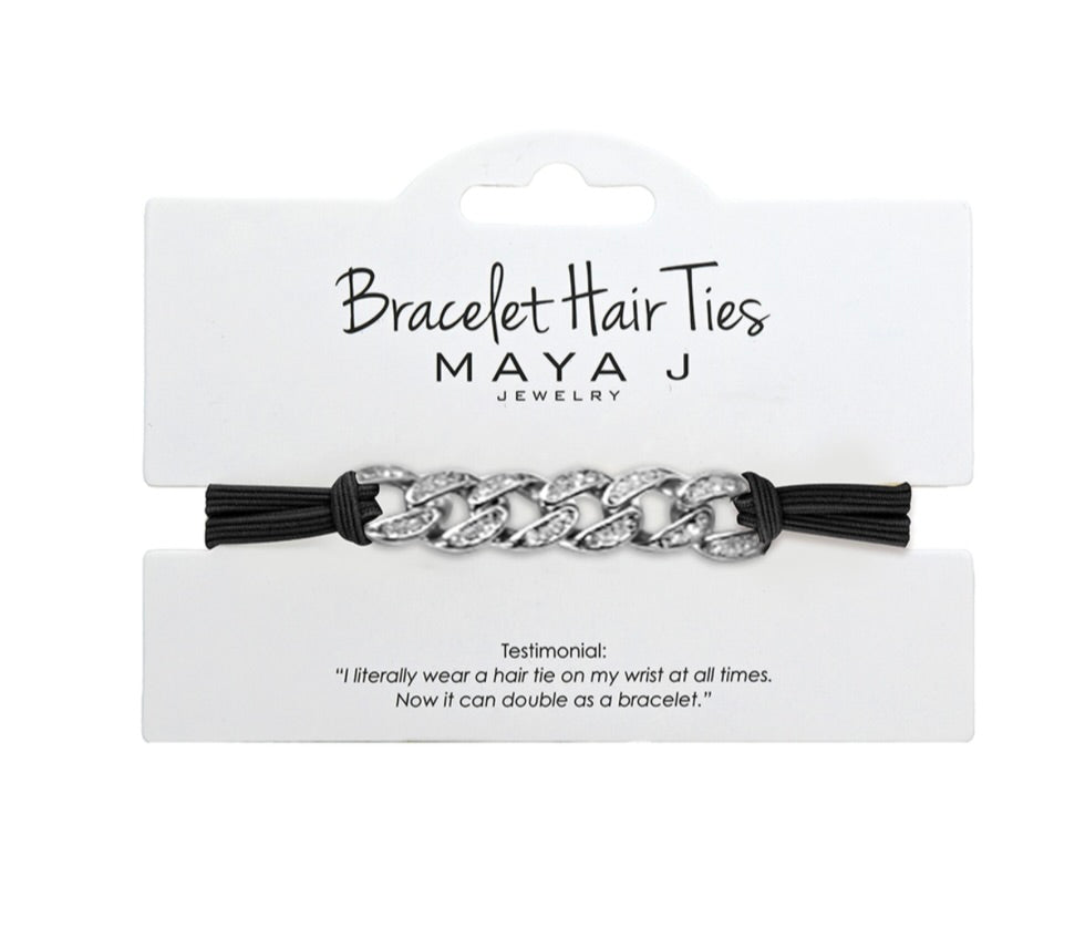 Crystal Single Hair Tie -White Cuban Link, Black Elastic