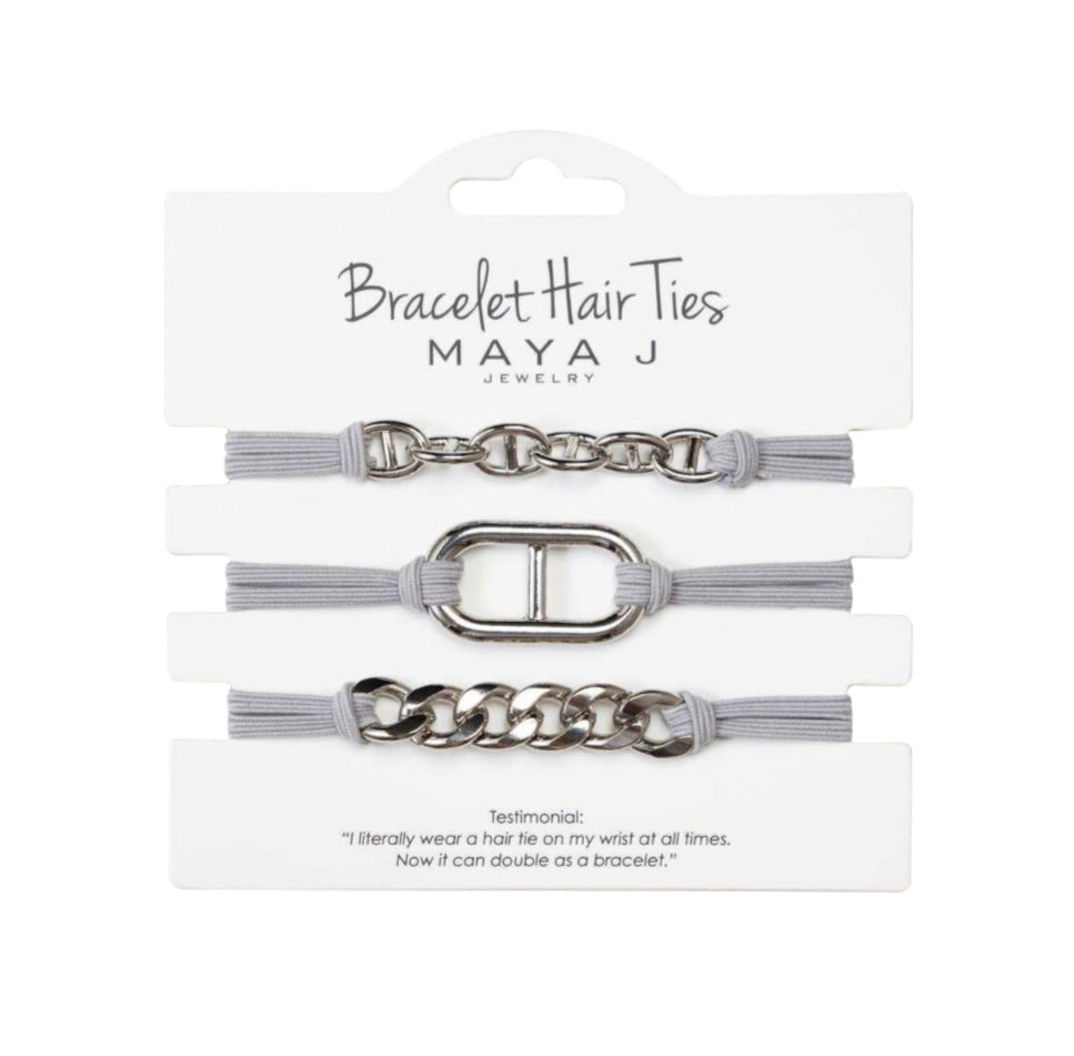 3 piece Hair Tie Braclets - White with gray