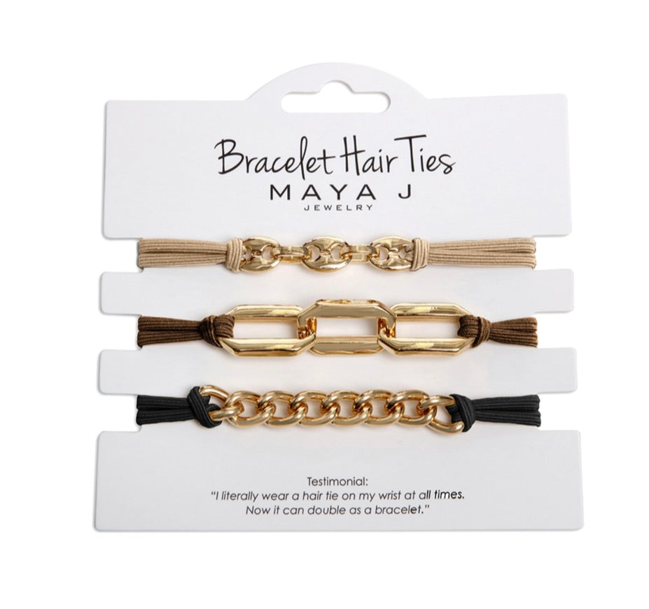 BRACELET HAIR TIE Essentials-6 SET Yellow w/ Brown, Beige and Black Elastic