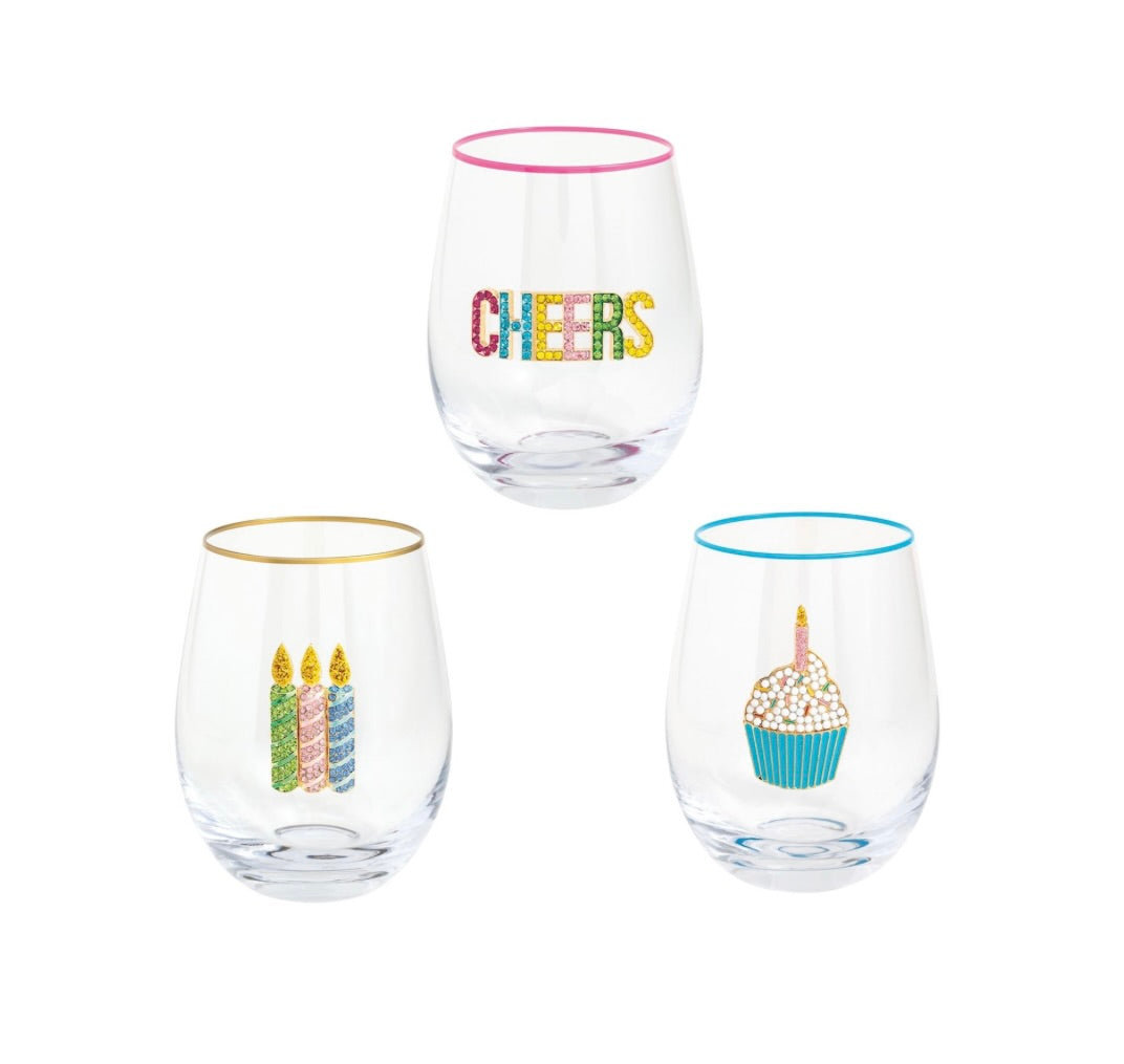 BEADED CHEERS WINE GLASS