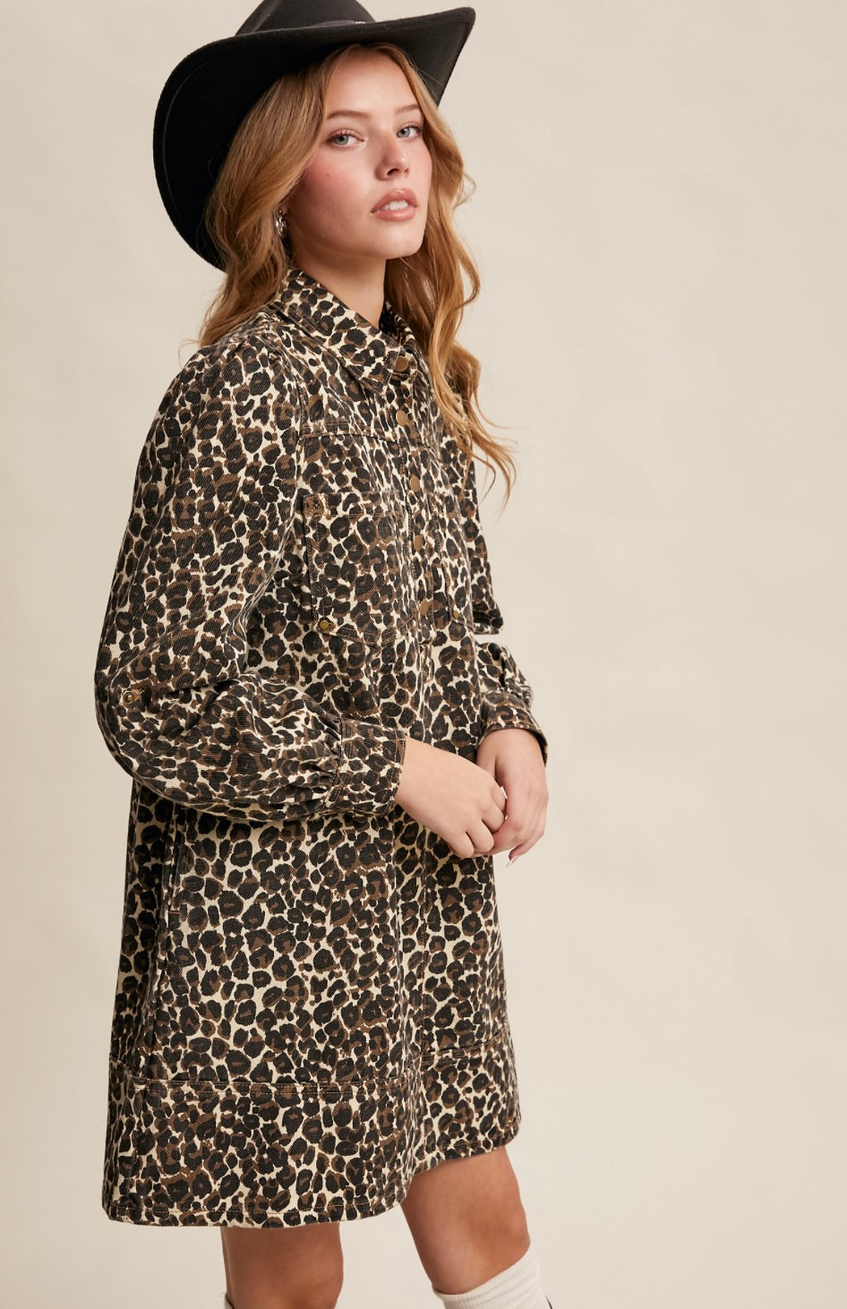 Janna Leopard Denim Shirt Dress
