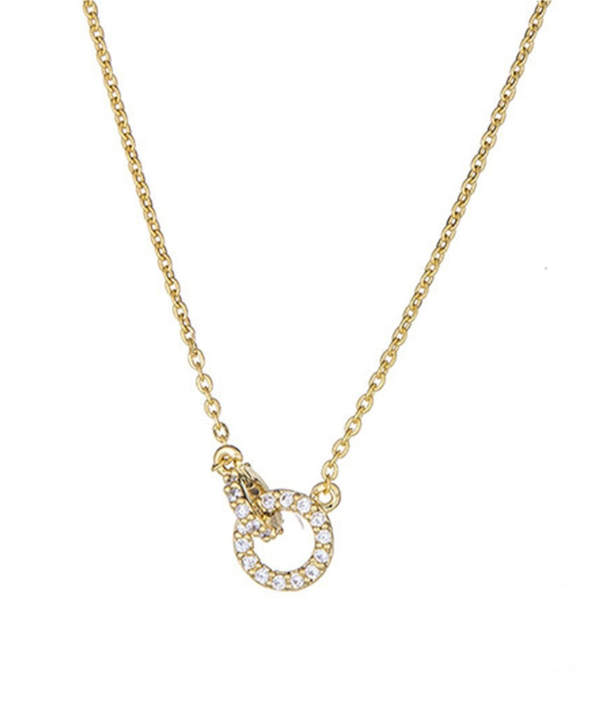 Necklace CZ 2 Linked Pave Circles - Yellow