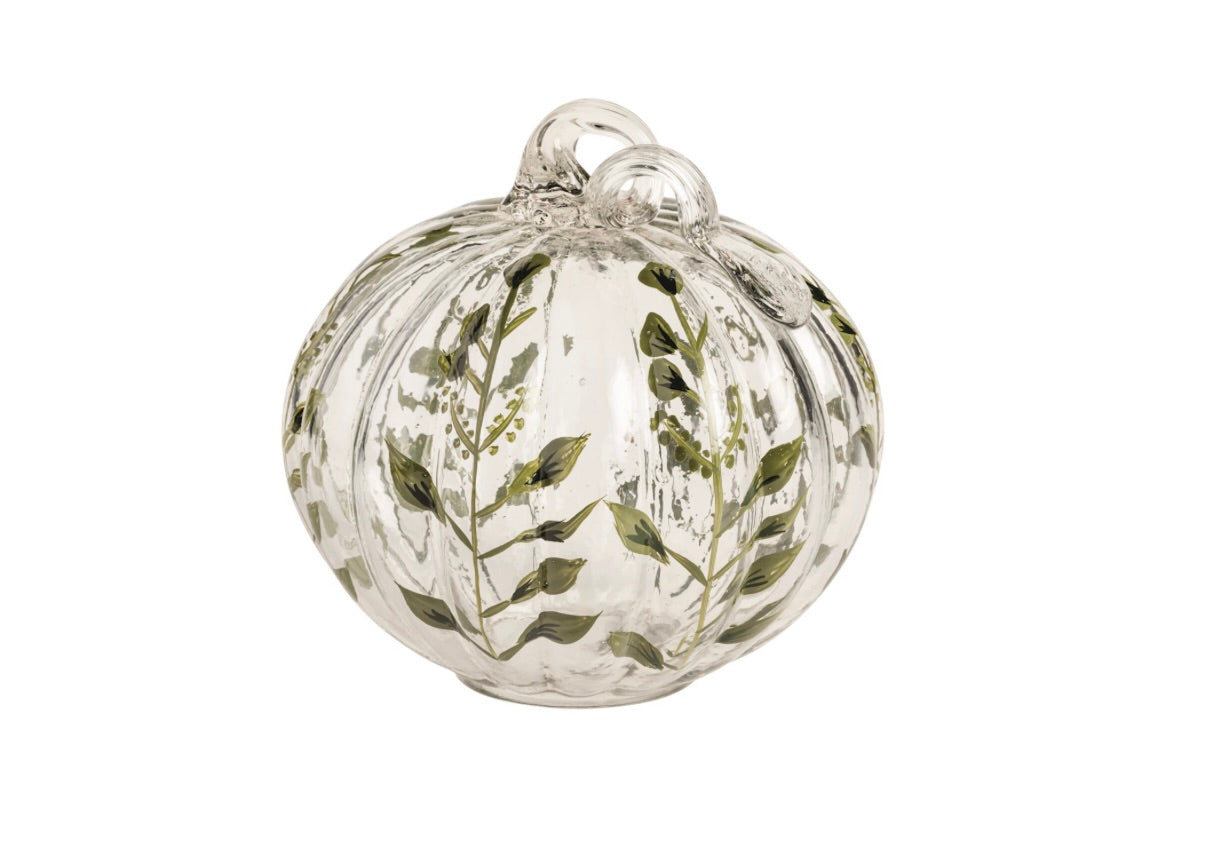 SMALL PAINTED GLASS PUMPKIN SITTER