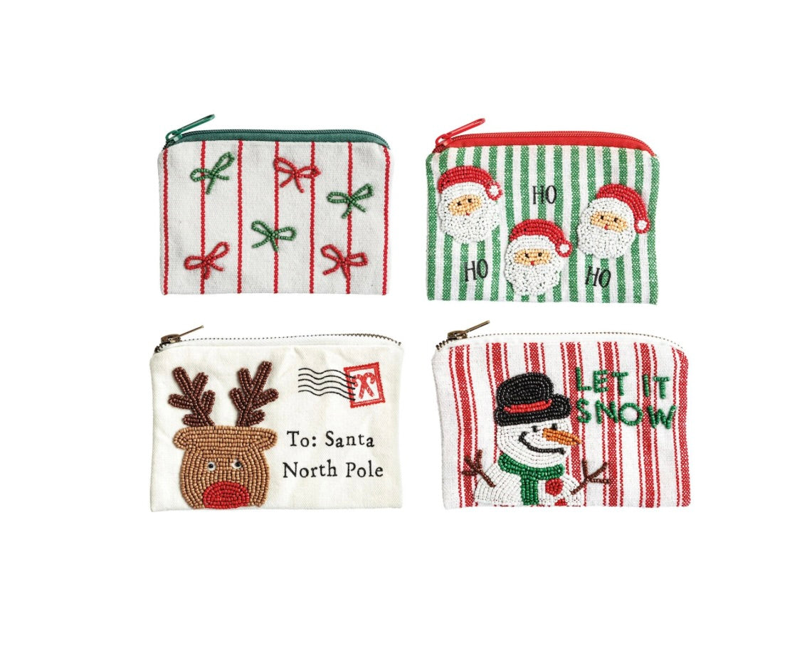 BOWS BEADED CHRISTMAS POUCH