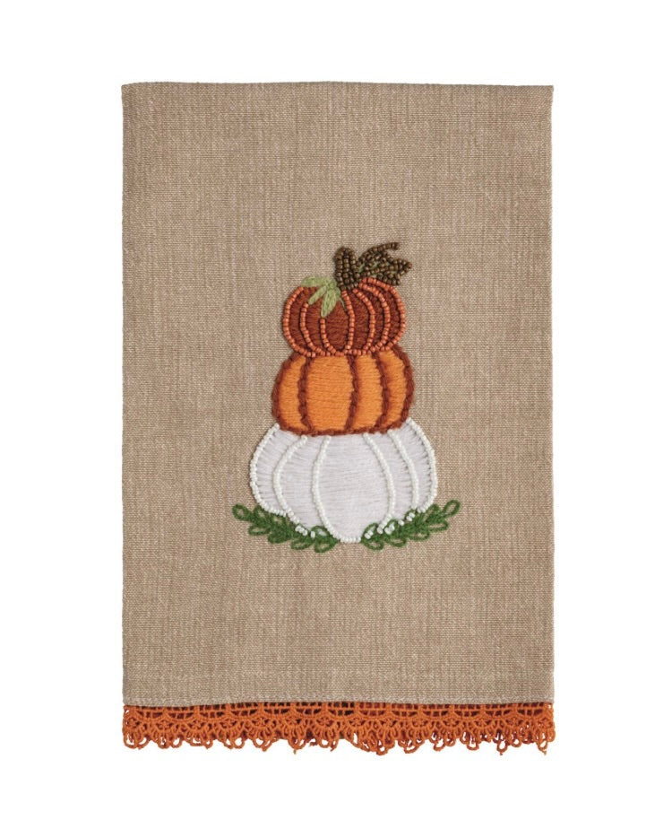 STACKED PUMPKIN BEADED EMBROIDERY TOWEL
