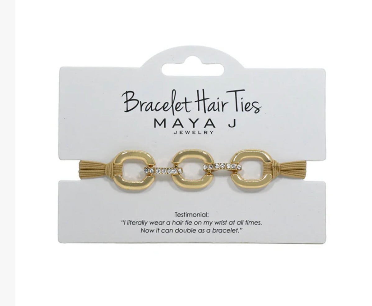 Crystal - Large Circle Beige Elastic Bracelet Hair Tie-Yellow Chain