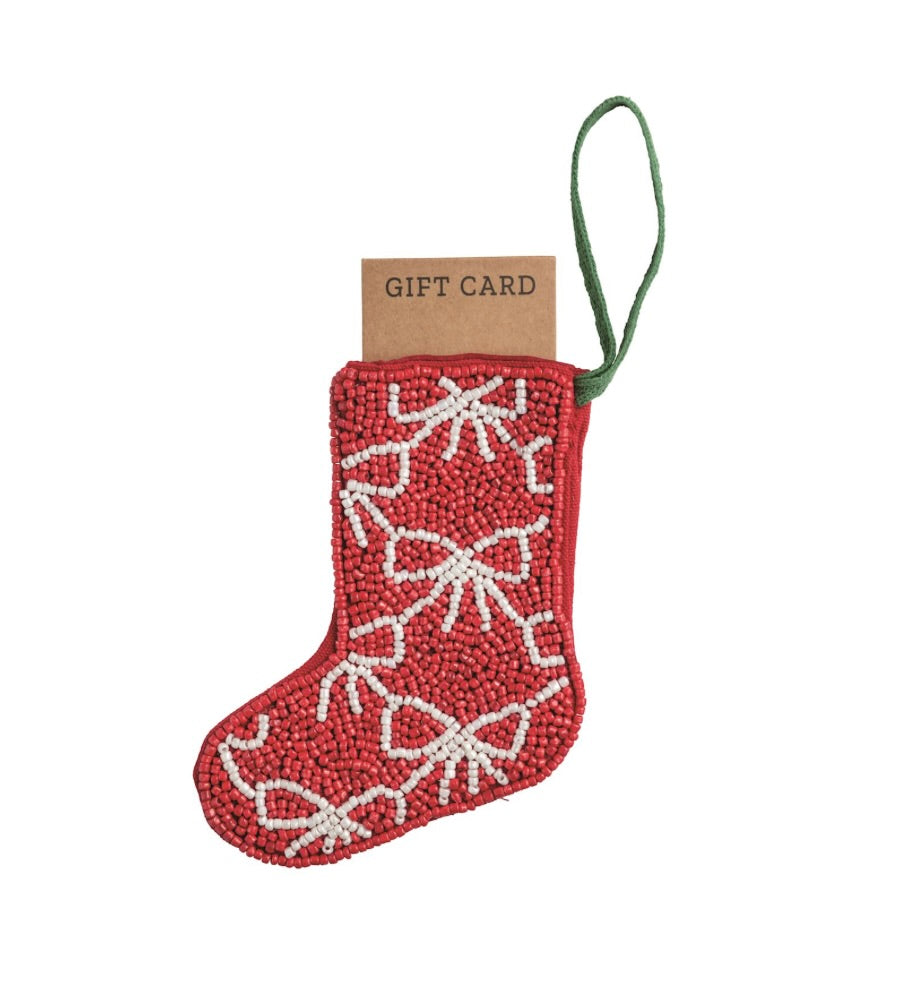 BOWS BEADED STOCKING ORNAMENT