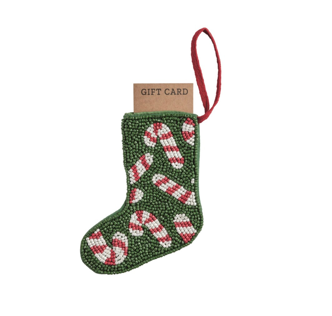 CANDY CANE BEADED STOCKING ORNAMENT