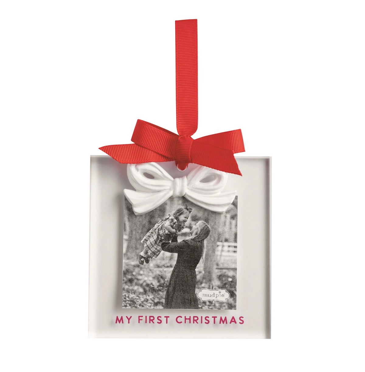 White Bow Frame Ornament-My First