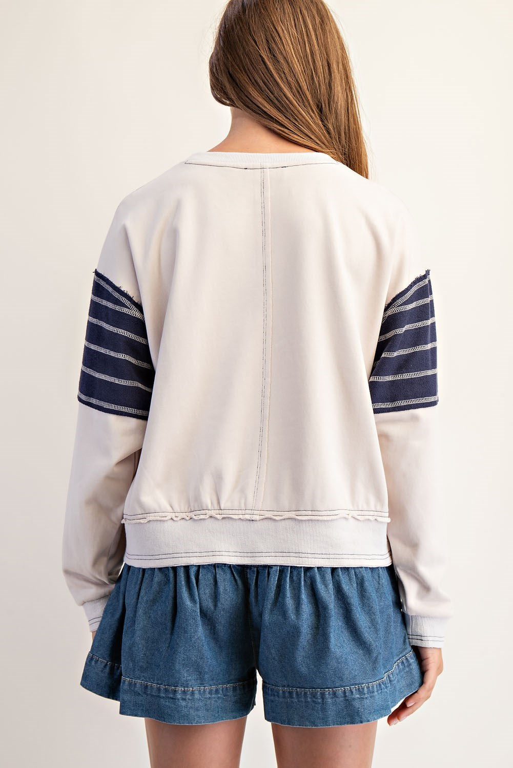 Gloria Star Patch Long Sleeve Pullover-Midnight Cream