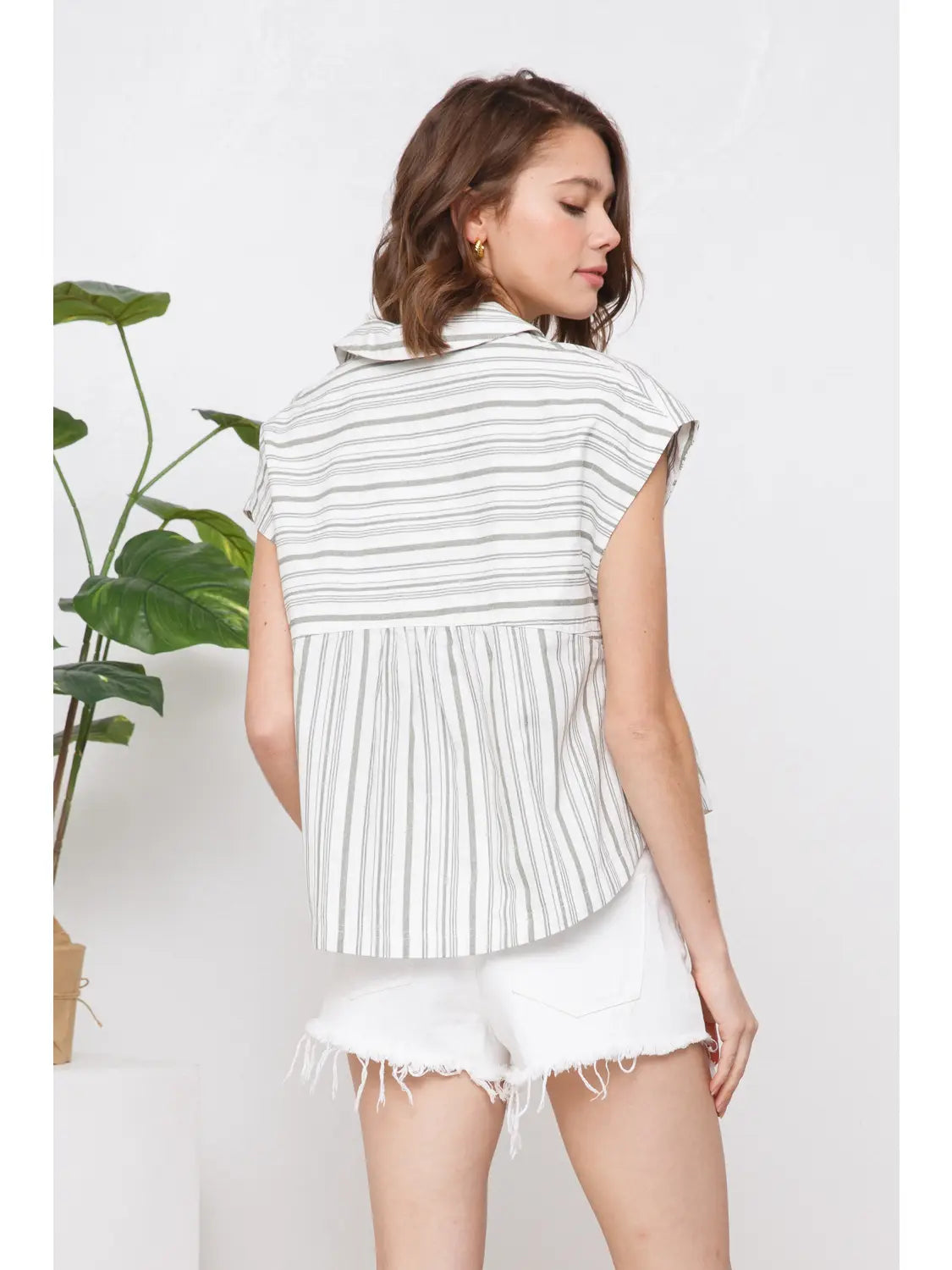 Cotton Yarn Dyed Stripe Front Button Up Shirt-OLive