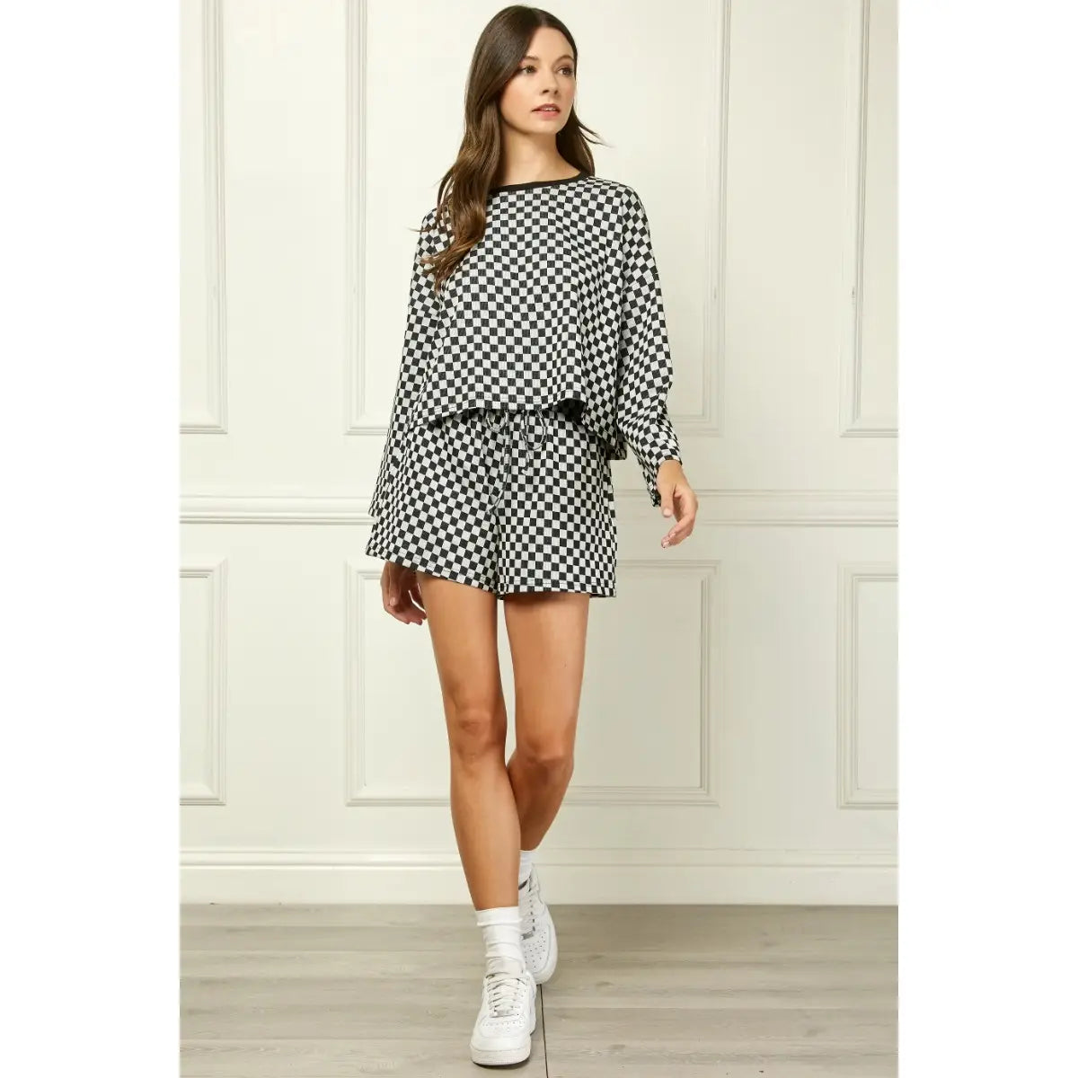 Checker Jersey Drawstring Short-Black