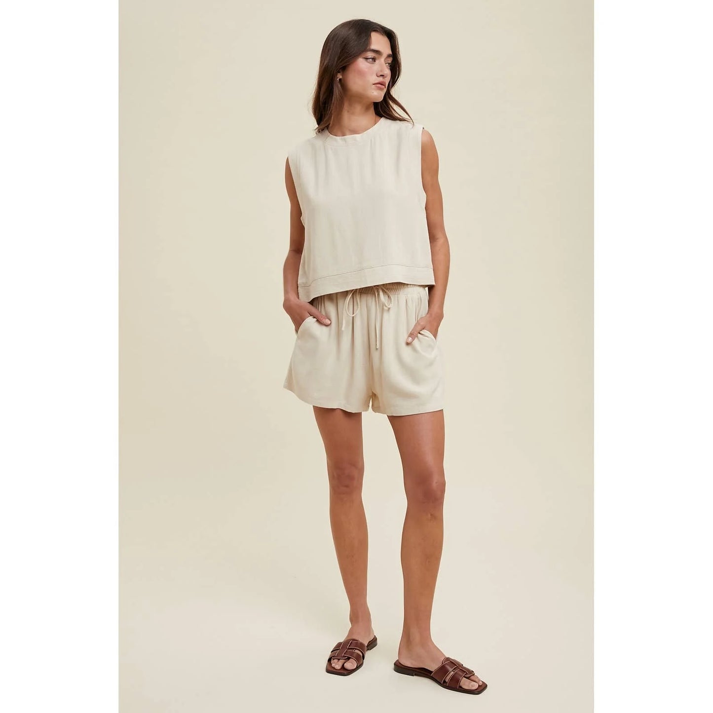 Quinn Linen Tank and Shorts Set-Brick