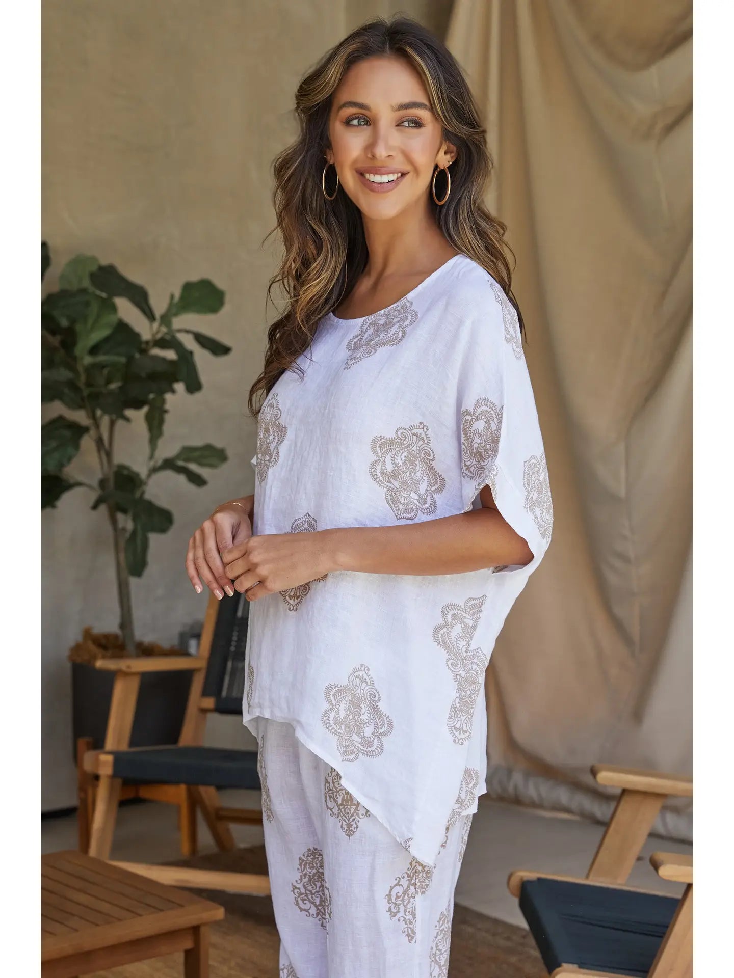 Linen S/S Mandala Print Shirt